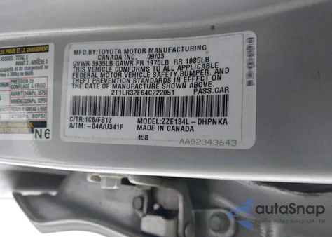 2004 Toyota Matrix Xr from USA, damaged, VIN 2T1LR32E64C222051